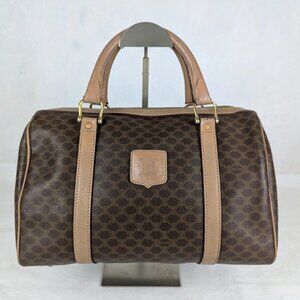 Authentic Vintage Celine Macadam Boston Leather Bag Brown Made in Italy
